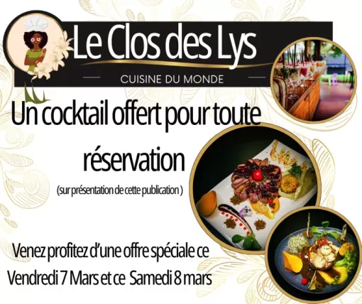Cocktail signature offert sous réservation , Saint-Louis, Le Clos des Lys